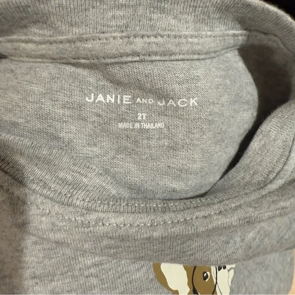 Janie and Jack Frenchie Dog Long Sleeve Tee Gray Size 2T - Picture 3 of 4